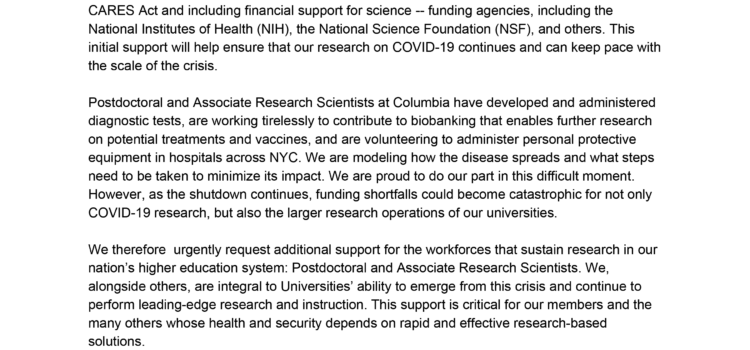 April 21: Letter to NY and US Representatives supporting additional funding and resources to solve the COVID-19 crisis. Click to Read the Letter