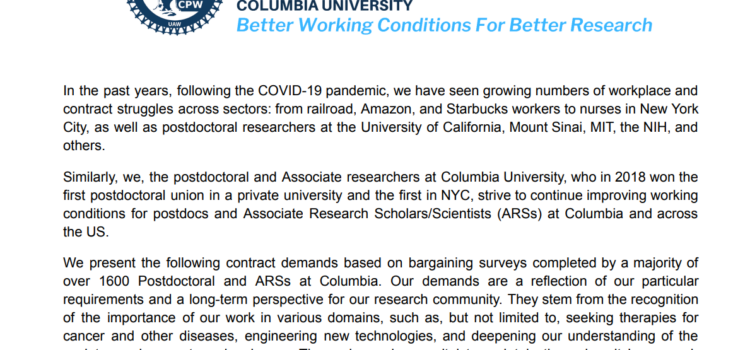 April 17 2023: Our Bargaining Committee send our proposals to Columbia’s Administration